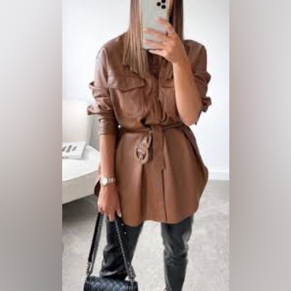 Zara Belted Faux Leather Shirt - Picture 3 of 7